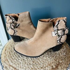Vionic Naomi Suede Snake Print Ankle Boots